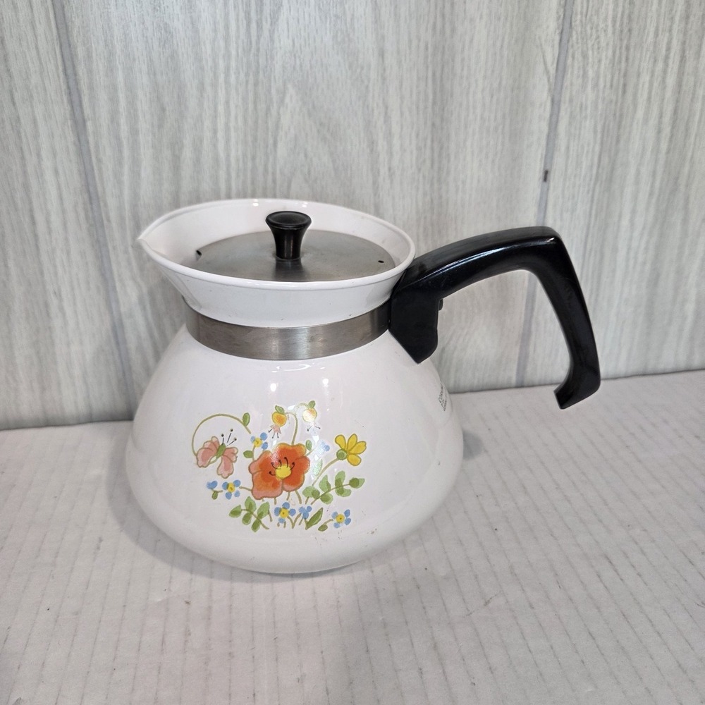 Vtg Corning Ware Teapot 6 Cup Spring Meadow Kettle Yellow Flower USA